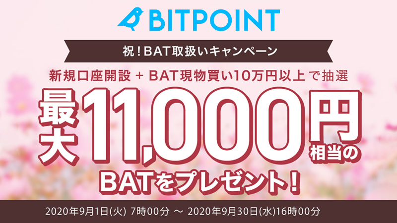 ビットポイント「最大11,000円相当のBATがもらえる」上場記念キャンペーン開催