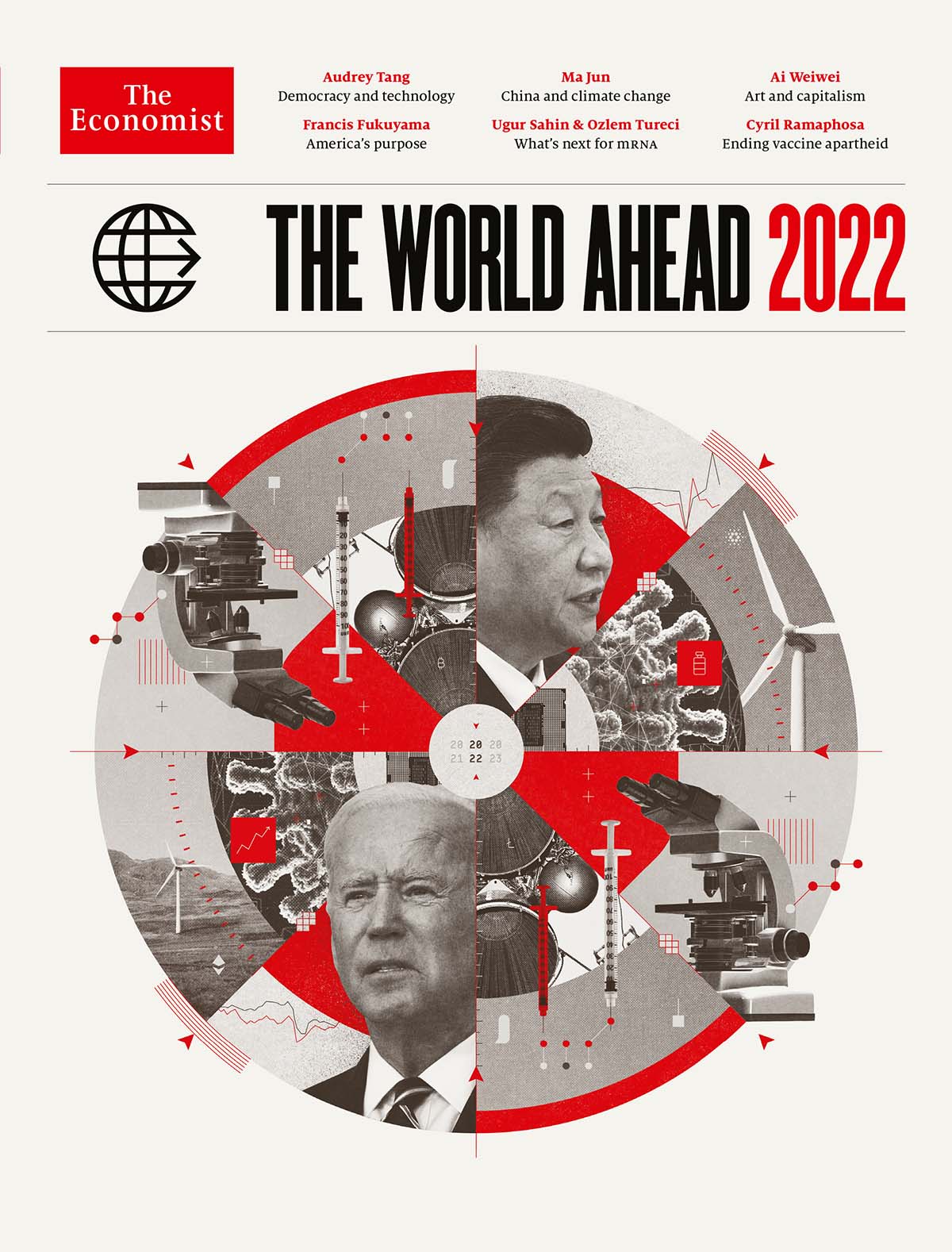 The Economistの世界はこうなるシリーズ2022年版にBTC・ETH・ADAのロゴ（画像：The Economist公式Twitter）