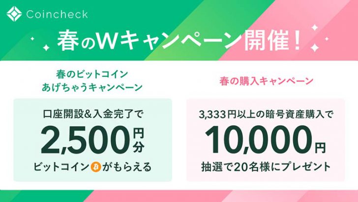 コインチェック：BTCや1万円がもらえる「春の2大キャンペーン」開始