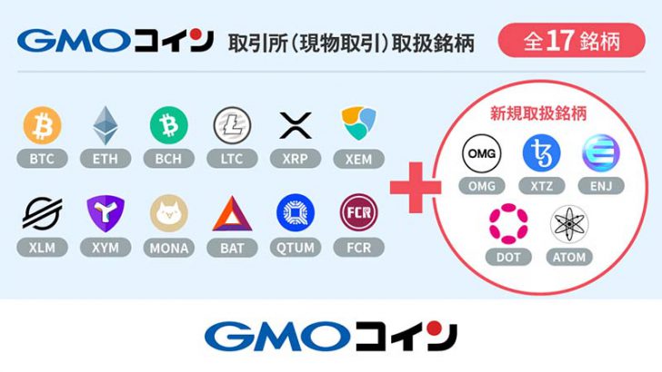 GMOコイン：取引所（現物取引）サービスに「暗号資産5銘柄」追加へ