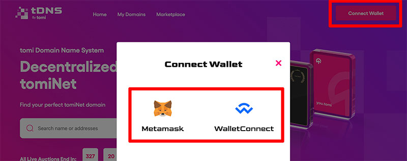 「Connect Wallet」ボタンからウォレットを接続